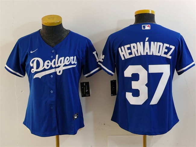Women's Los Angeles Dodgers #37 Teoscar Hernández Blue Stitched Jersey(Run Small)